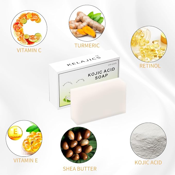 Kojic Acid Soap Bars with Retinol, Vitamin C, Fresh Coconut Scent - Image 4