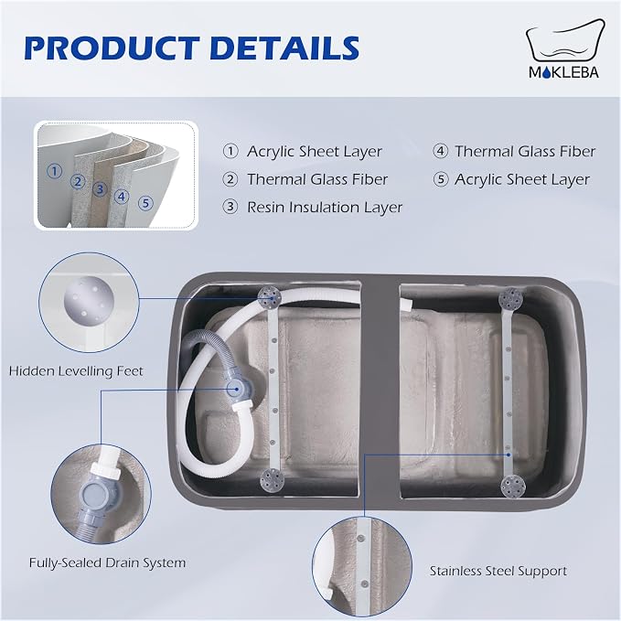 47" Lucite Acrylic Freestanding Bathtub，Square Shape Janpanese Soaking Tub - Image 6