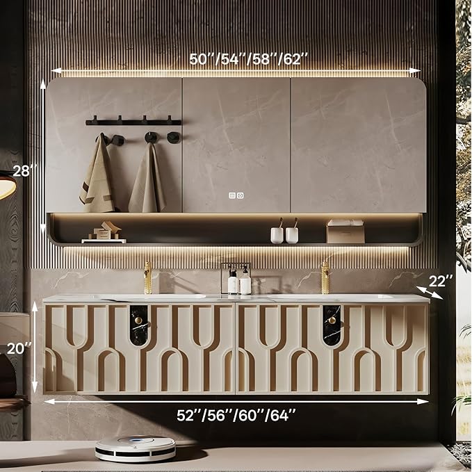 Double Sink Bathroom Vanity 60Inch, Modern Floating Vanity Set - Image 2