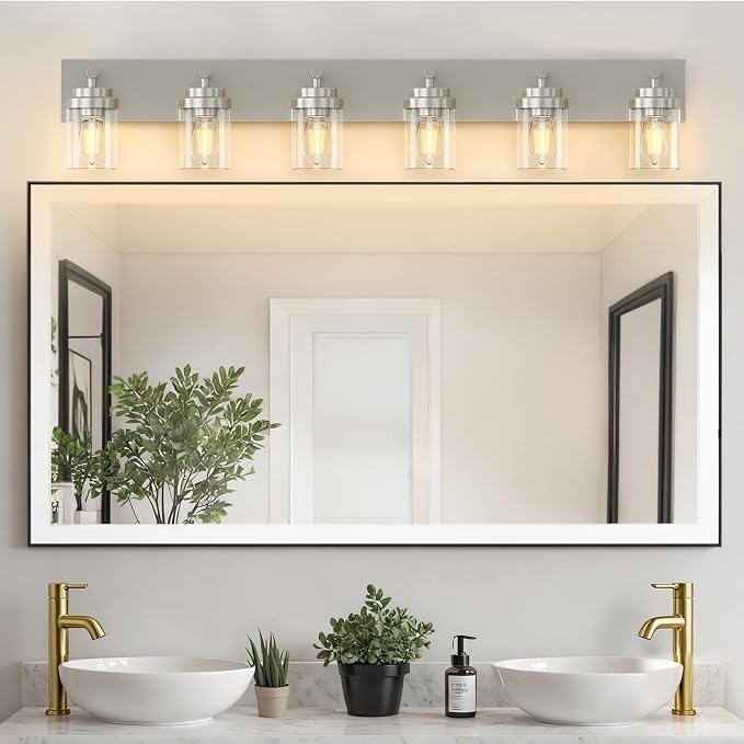 IZORRO Bathroom Vanity Light Fixture, 6-Light 43 Inch Brushed Nickel Bathroom - Image 4