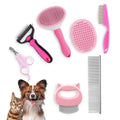 7-in-1 Pet Grooming Kit for Dogs & Cats Deshedding Brush, Bath Brush, Flea Comb by BKRMART