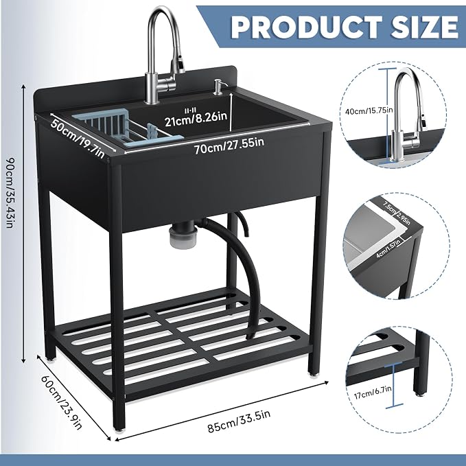 33inch Stainless Steel Freestanding Utility Sink - Image 3