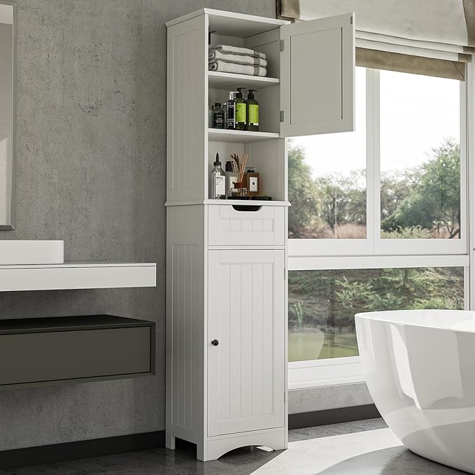 Bealife 67" H Tall Bathroom Storage Cabinet, Tall and Narrow Linen Storage by Bealife