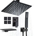 12 Inch Ceiling Mount Shower System Matte Black Rain Mixer Shower Combo Set by RTOBWEYE