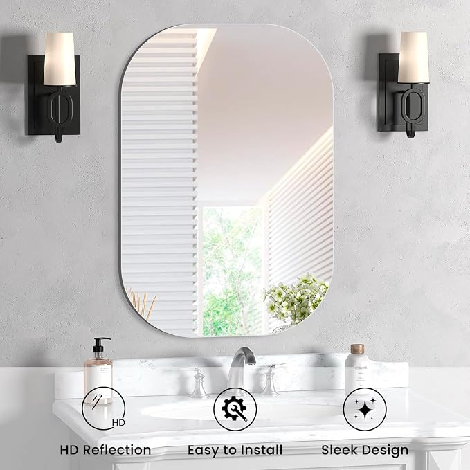 VASUHOME Frameless Bathroom Mirror, 20 x 32 Inch Wall Vanity Mirror, Large Wall - Image 3