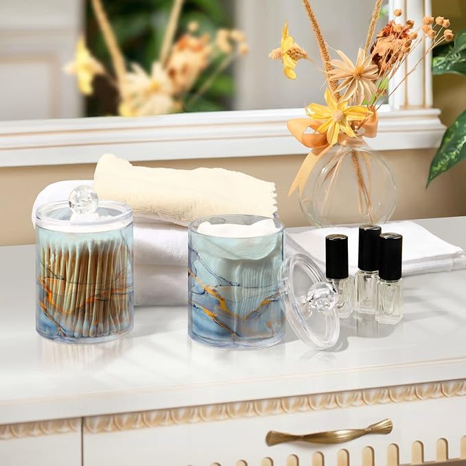 MNSRUU 2 Pack Qtip Holder Organizer Dispenser Teal Blue Marble Bathroom Storage - Image 7