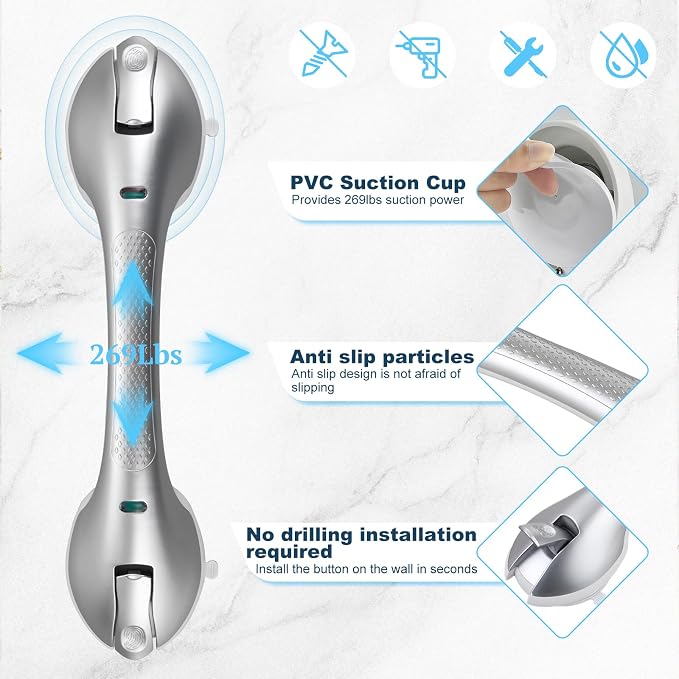 Suction Grab Bars for Bathtubs and Showers, Heavy Duty Shower Handle Removable - Image 7