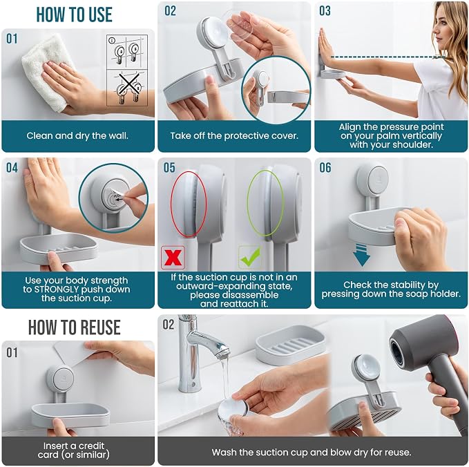 TAILI Soap Dish Bar Holder Suction Cup, Soap Saver - Image 5