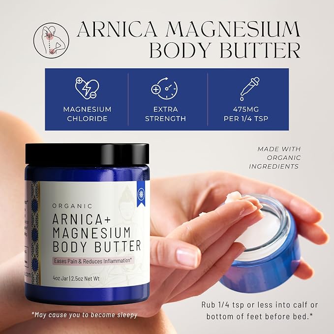 Organic Arnica + Magnesium Whipped Body Butter, 4 oz Jar, Extra Strength Formula - Image 2