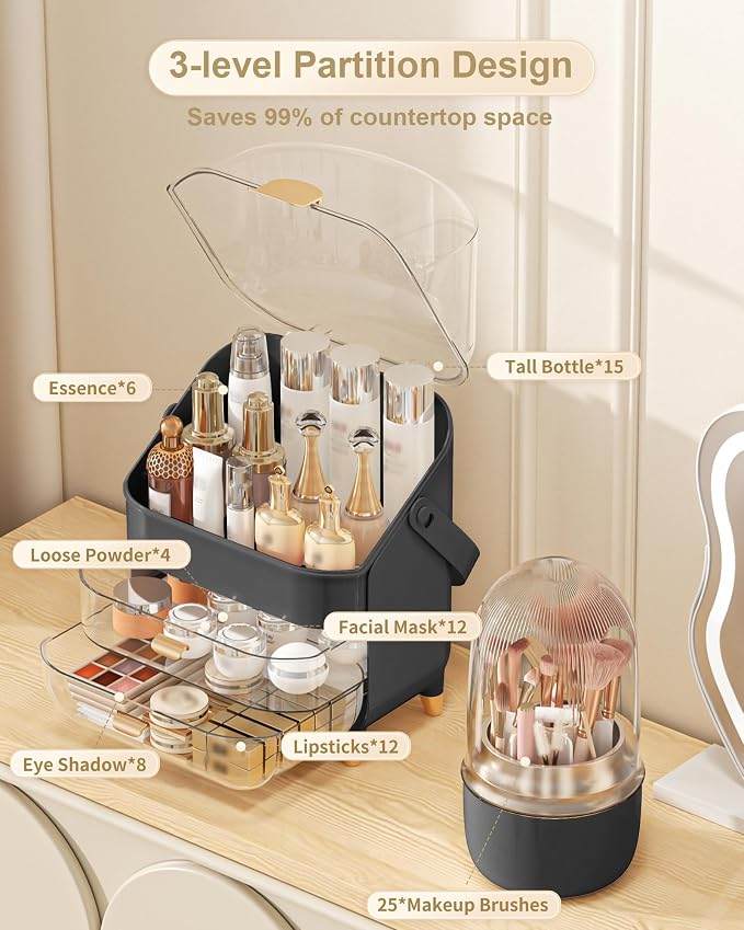 Makeup Organizer, Skincare Holder Bathroom Counter Organizer, Storage Box - Image 4
