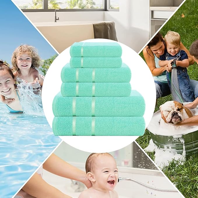 CASA COPENHAGEN Eternal 6 Pieces Towel Set- Aqua Blue, 500 GSM 2 Bath Towel 2 - Image 5