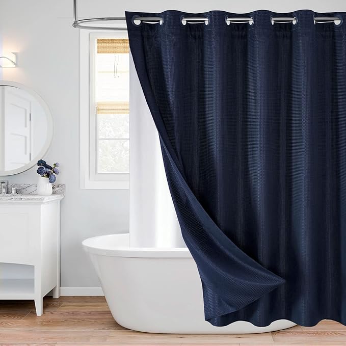 MitoVilla No Hooks Needed Extra Long Shower Curtain Liner Set by MitoVilla