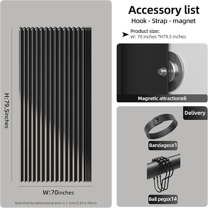 Bathroom Magnetic Folding Shower Curtain, Accordion-Style Shower Curtain - Image 4