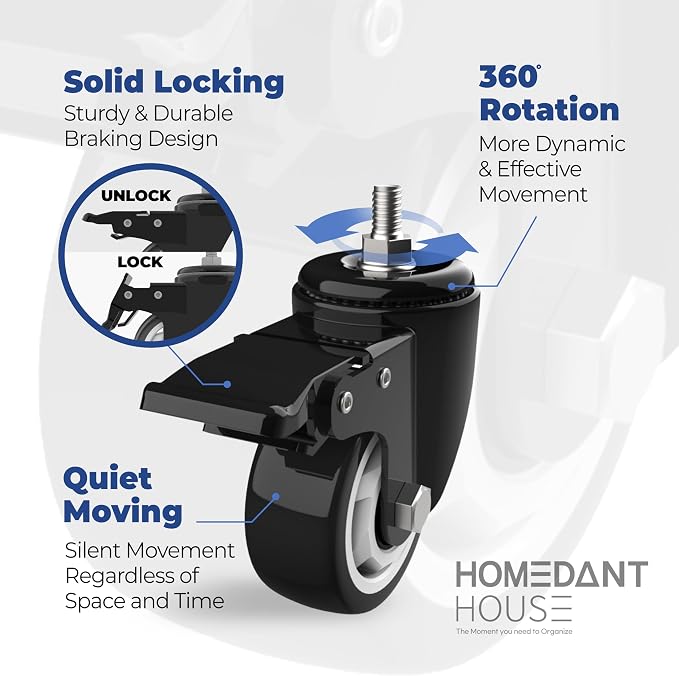 HOMEDANT House 48.1" 5-Tier Metal Rolling Cart Shelf Rack Casters Heavy Duty - Image 6
