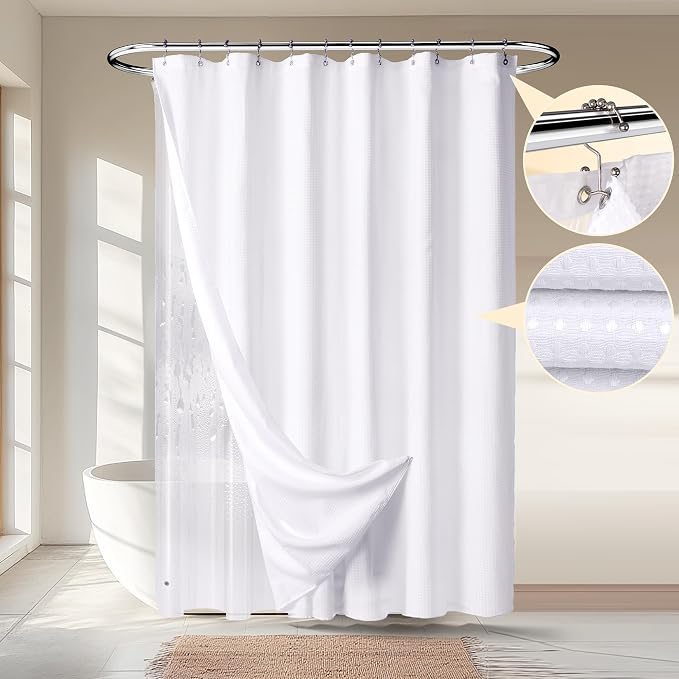 River Dream Extra Long Waffle 3 in 1 Shower Curtain Set, Waterproof by RiverDream