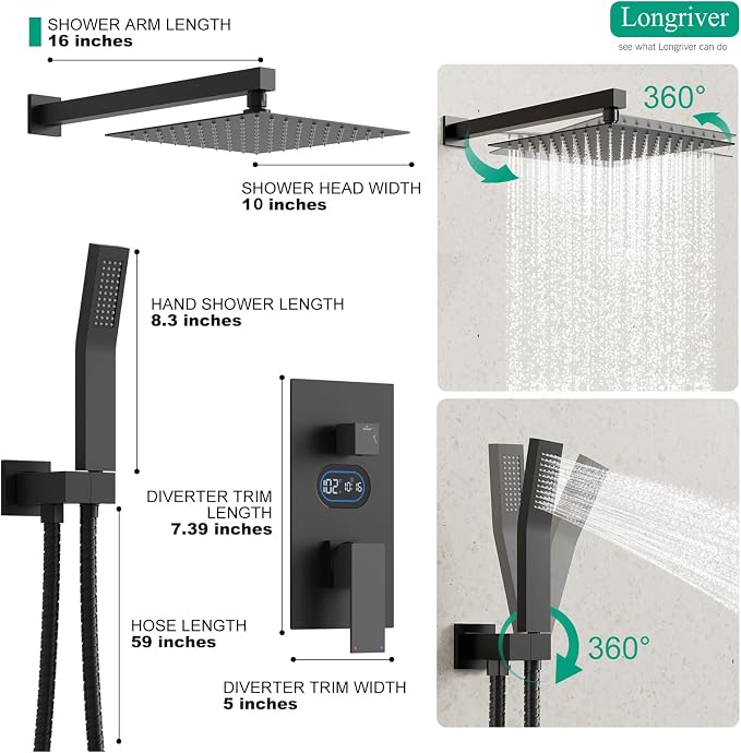 Shower Faucet Set with Hydro Power Temperature Display, Shower System Bathroom - Image 8