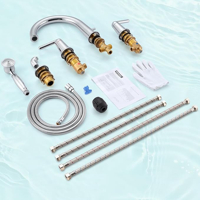 Roman Tub Faucet with Sprayer, Bath Tub Faucet Set with Valve Brass 4 Hole 2 - Image 8