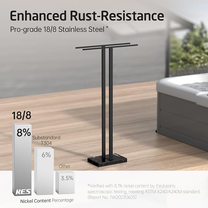 KES Black Towel Racks for Bathroom Freestanding, Fits Large Bath Towel - Image 5