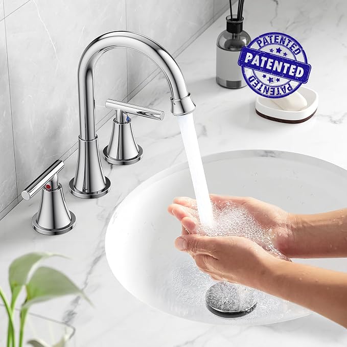 Bathroom Faucets for Sink 3 Hole, Hurran Chrome Bathroom Sink Faucet - Image 2