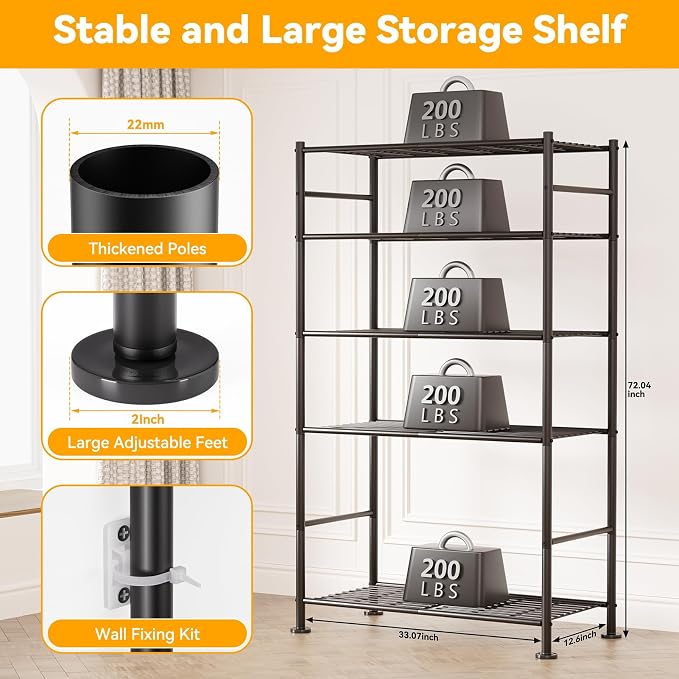5 Tier Shelf Organizer Rack, Metal Shelving Unit - Image 3
