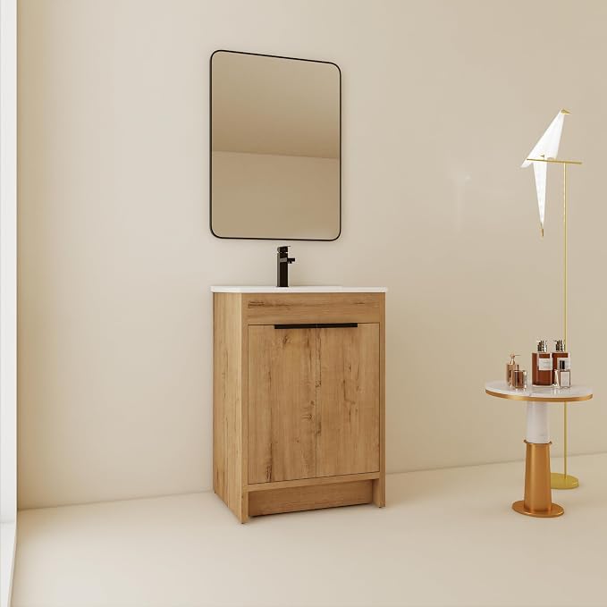 24 inch Bathroom Vanity with Sink, Bathroom Cabinet W/Single Ceramic Sink - Image 3