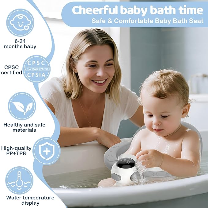 Baby Bath Seat-for Babies 6 Months & up, Water Temperature Display+Soft Cushion - Image 2