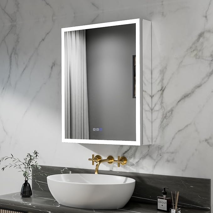 LED Medicine Cabinet Mirror for Bathroom, 24x30 Medicine Cabinet by YUGAHompack