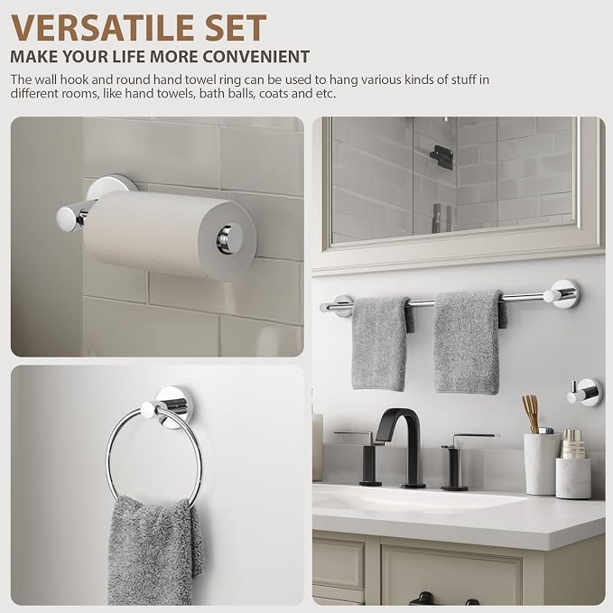 Polished Chrome Bathroom Hardware Set 4 Piece Towel bar Set, Towel Rack - Image 4