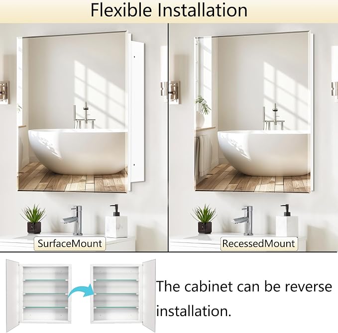 Bathroom Medicine Cabinet with 20x20 in Square Beveled Frameless Mirror - Image 4