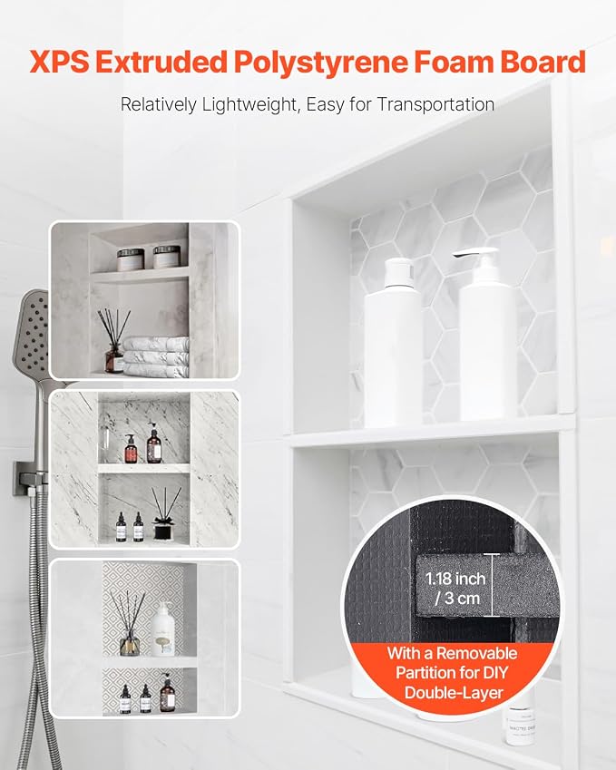 VEVOR Shower Niche, Modern Soap & Shampoo Storage Organizer, Square Corners - Image 5