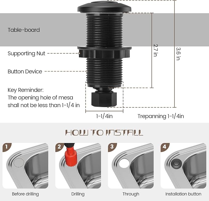 Garbage Disposal Air Switch Kit Sink Top Waste Disposal Long Stainless Steel - Image 5