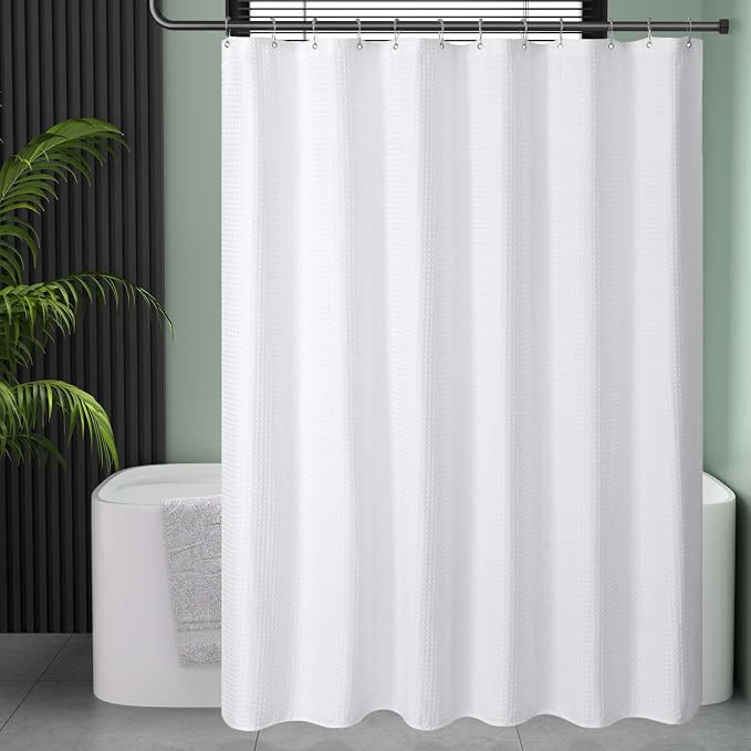 AmazerBath Extra Long Shower Curtain 96 Inches Long, Waffle Shower Curtain - Image 8