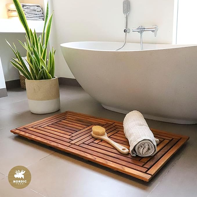 Nordic Style Teak Shower, Bath and Spa Mat | Indoor + Outdoor Use | Non-Slip - Image 2
