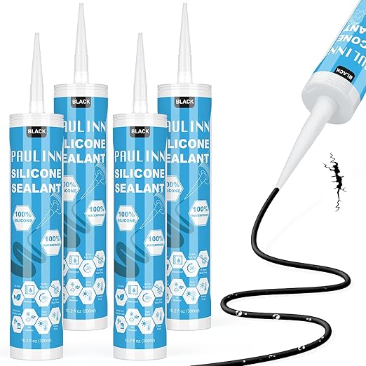 PAULINN Silicone Sealant Black, 100% Silicone Caulk Waterproof by PAULINN