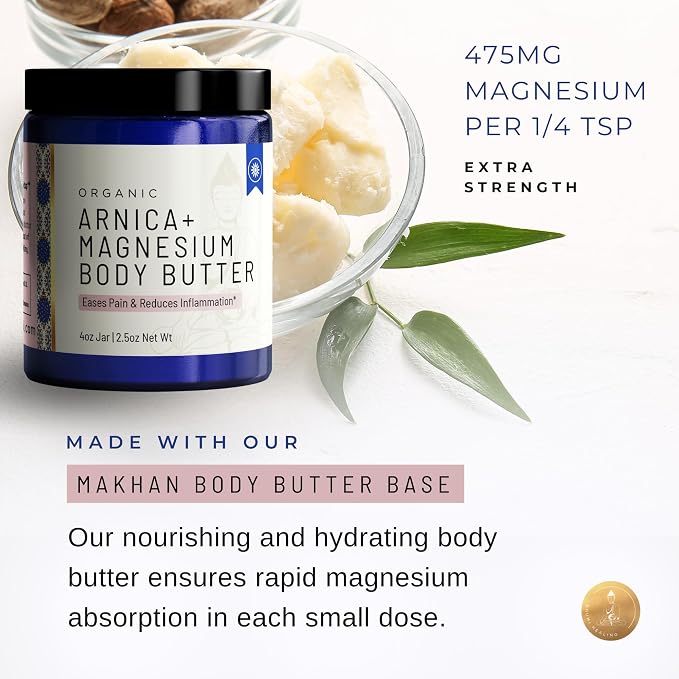 Organic Arnica + Magnesium Whipped Body Butter, 4 oz Jar, Extra Strength Formula - Image 6