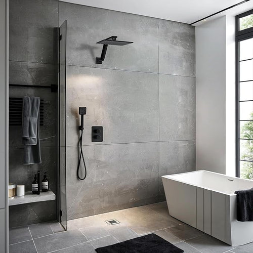 16 Inch S Shape Matte Black Shower Head Arm, Square Wall Mounted Shower Arm and - Image 2