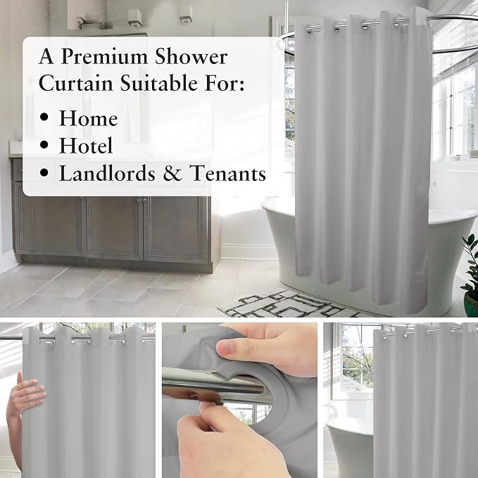 River Dream Stall Size No Hook Grey Shower Curtain Soft Microfiber - Image 3
