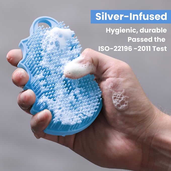 Silicone Body Scrubber Silver-Infused Dual-Sided 3-in-1 - Image 5