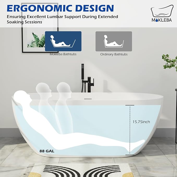 70" Acrylic Freestanding Bathtub, Double Ended Free Standing Tub, Soaking Tub - Image 6