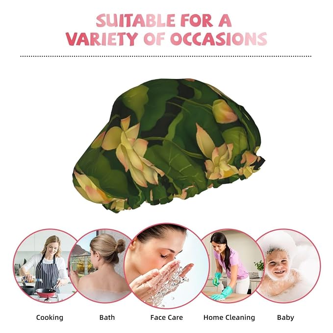 Elegant Lotus Shower Cap for Women Reusable Waterproof Stylish Bath Hat Hair - Image 9