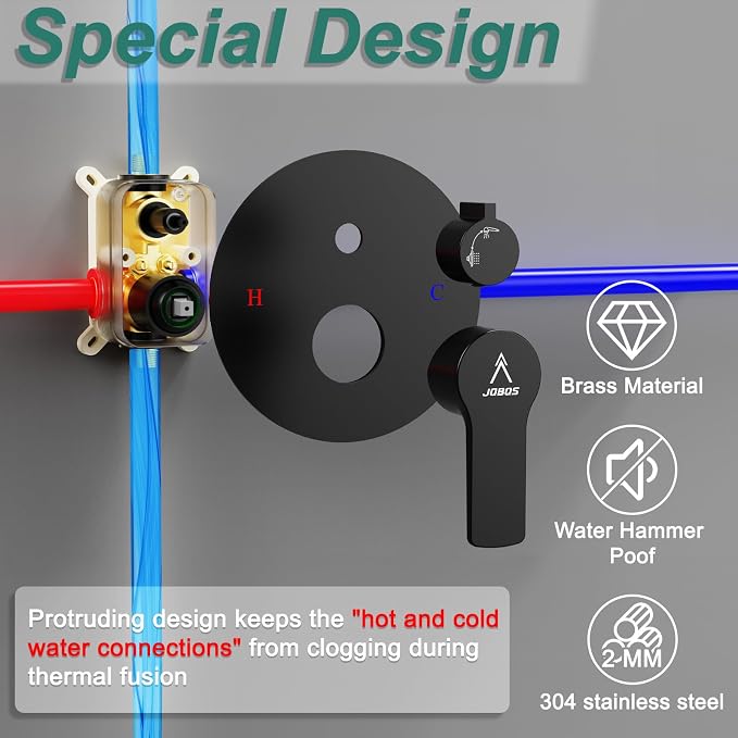 Shower Faucet Set 12IN Brass Rough-In Valve Body Trim Kit Rainfall Included - Image 5