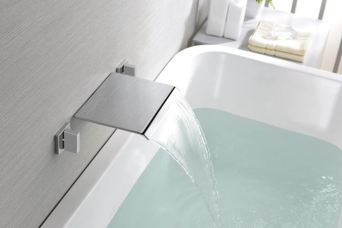 SUMERAIN Wall Mount Bathtub Faucet Waterfall Tub Filler Faucet Two Handles High - Image 5