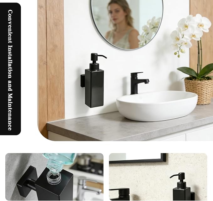 Black Soap Dispenser, Wall-Mounted 304 Stainless Steel Liquid Soap Dispenser - Image 6