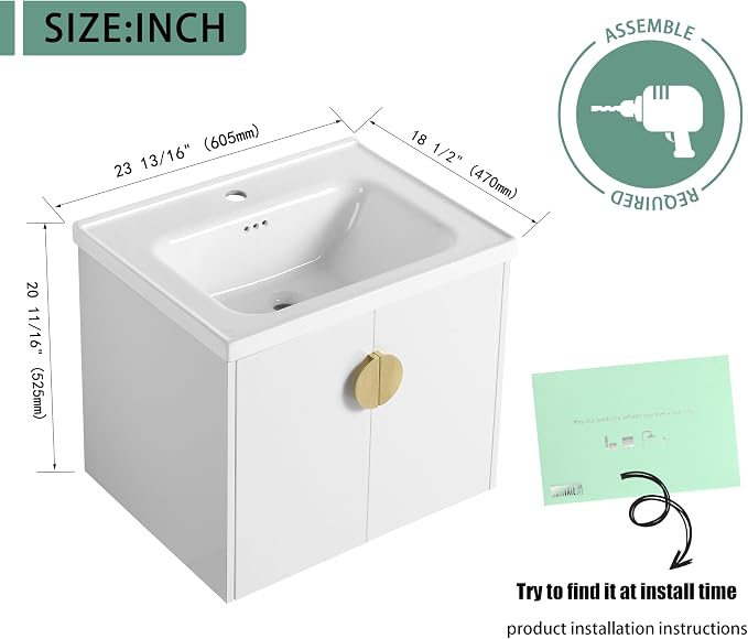 24 Inch Bathroom Vanity with Sink, Single Sink Bathroom Vanity Combo, Modern - Image 2