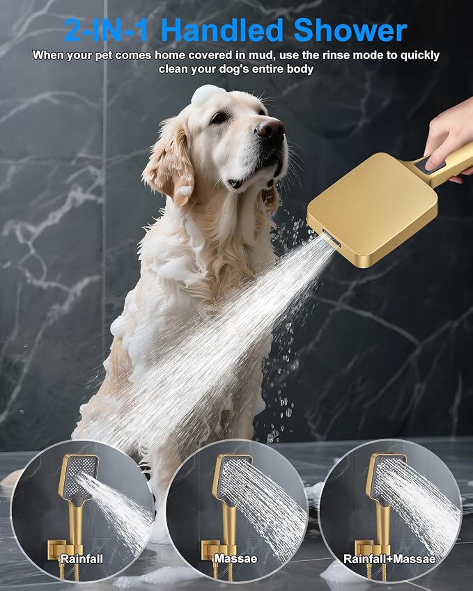 Shower System with Pressure Balance Valve, Brushed Gold - Image 4