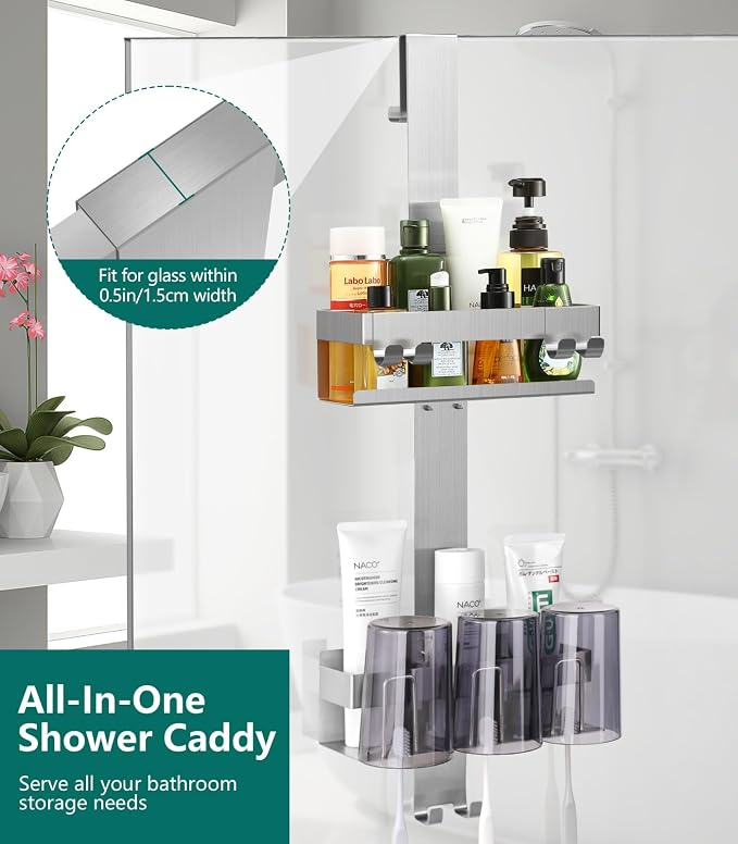 Emibele Over The Door Shower Caddy 2 Tier, 304 Stainless Steel Hanging Shower - Image 2