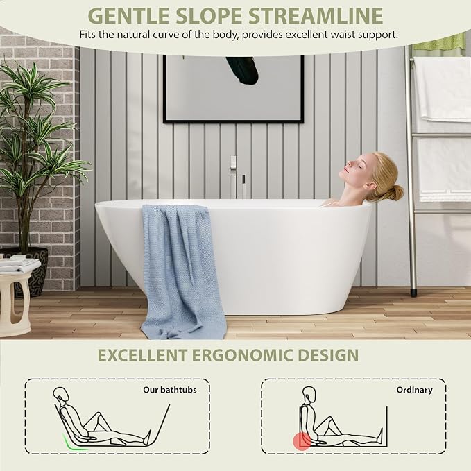 Mocoloo 59" Acrylic Freestanding Bathtub Contemporary Soaking White Bath Tub - Image 3