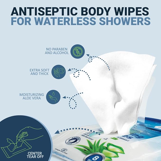 MED PRIDE Hospital Wipes for Bathing, Waterless Rinse Free Bath Wipes for Adults - Image 3