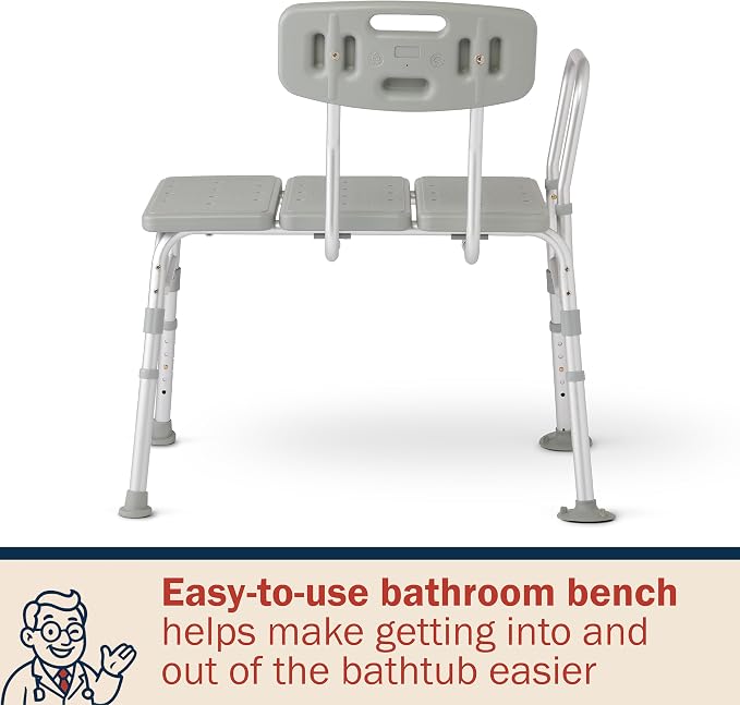 Tub Transfer Bench, 400 lb Capacity Bath & Shower Seat, Tool-Free Assembly - Image 3
