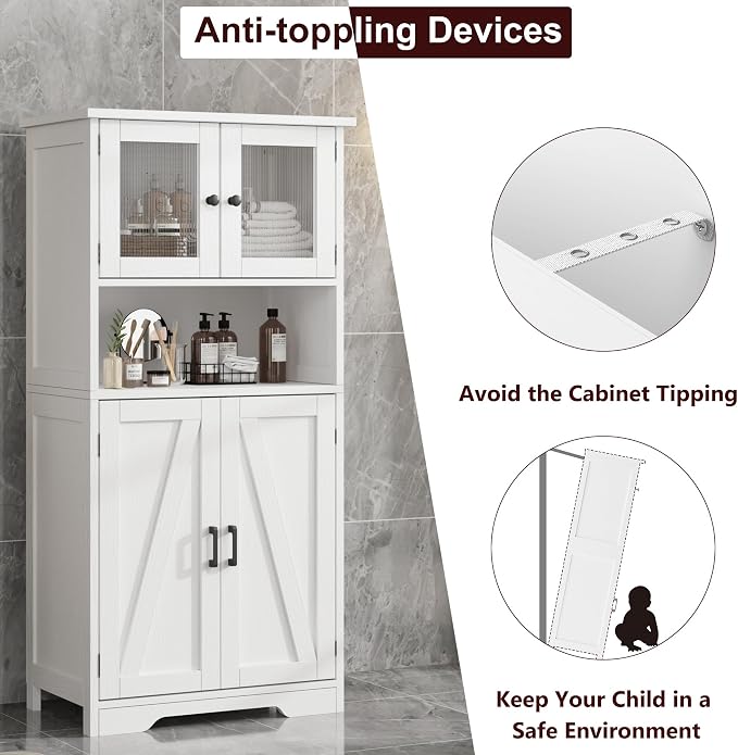IDEALHOUSE 50" Tall Bathroom Cabinet, Freestanding Bathroom Storage Cabinet - Image 6